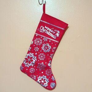 JINGLES & JOY - Merry Christmas Silver Snowflakes Cotton Canvas Stocking